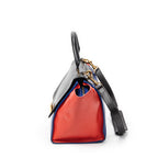 Bandolera Pequeña Tricolor Trapecio de Piel de Becerro Azul
