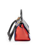Bandolera Pequeña Tricolor Trapecio de Piel de Becerro Azul