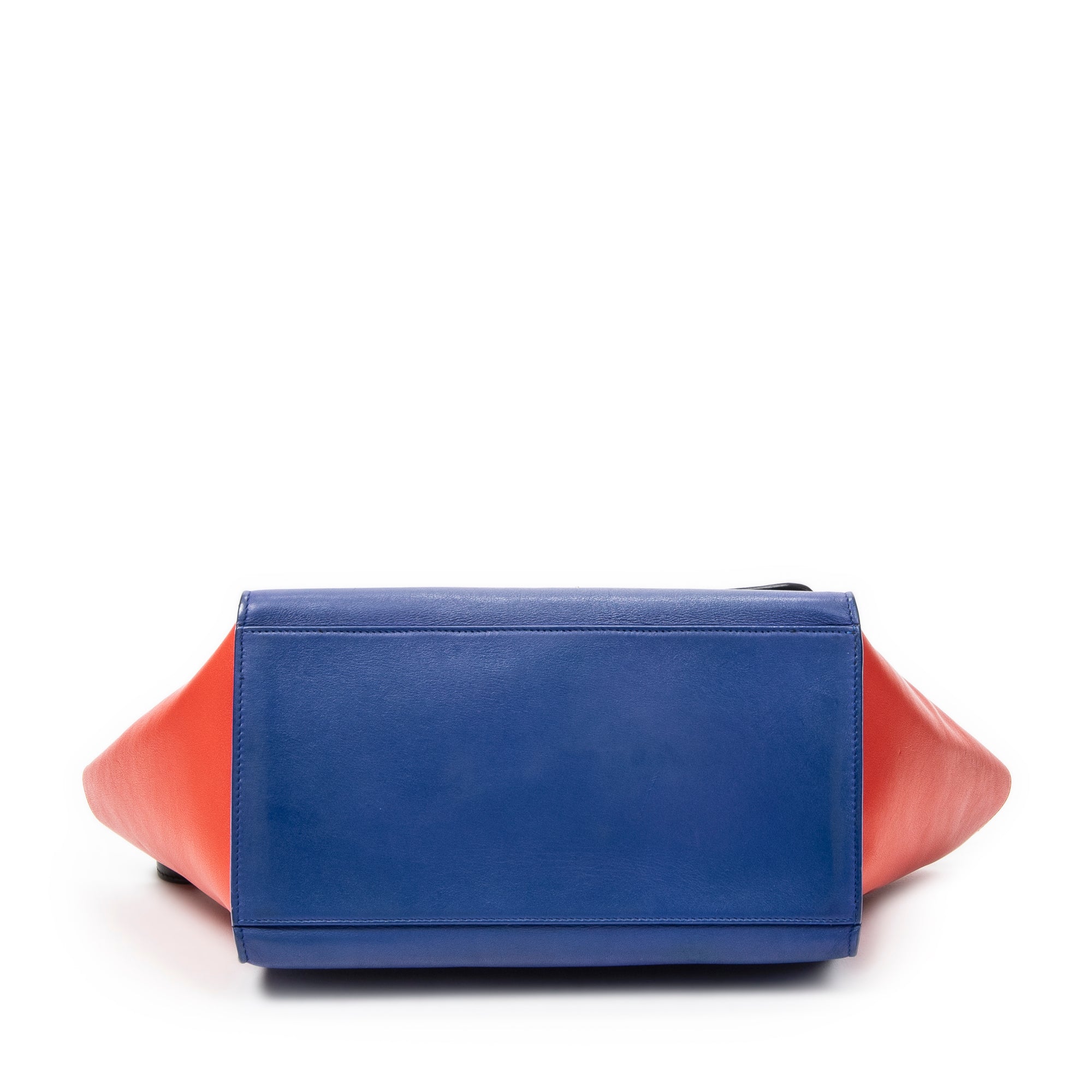 Bandolera Pequeña Tricolor Trapecio de Piel de Becerro Azul