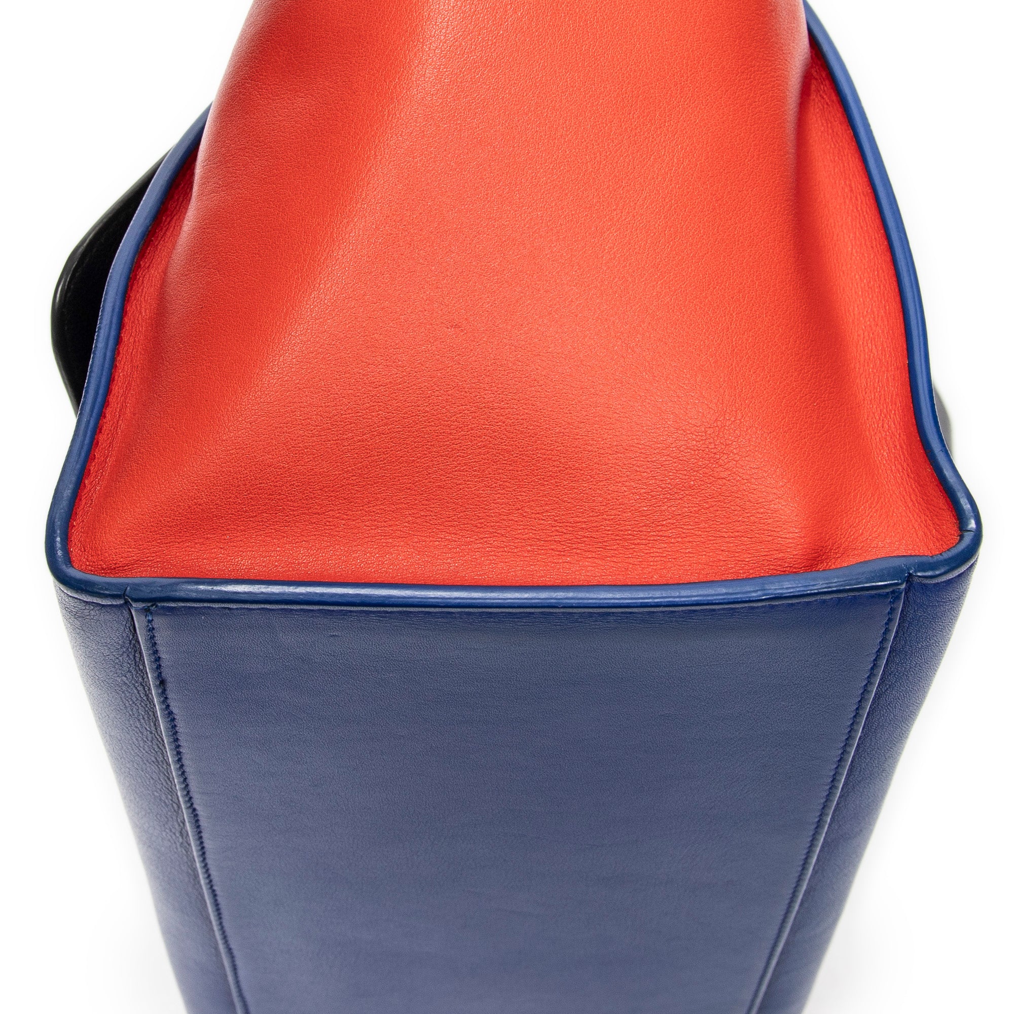 Bandolera Pequeña Tricolor Trapecio de Piel de Becerro Azul