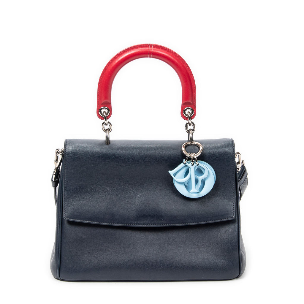 Shoulder Bag Small Tricolor Be Dior Flap Navy Calfskin Leather