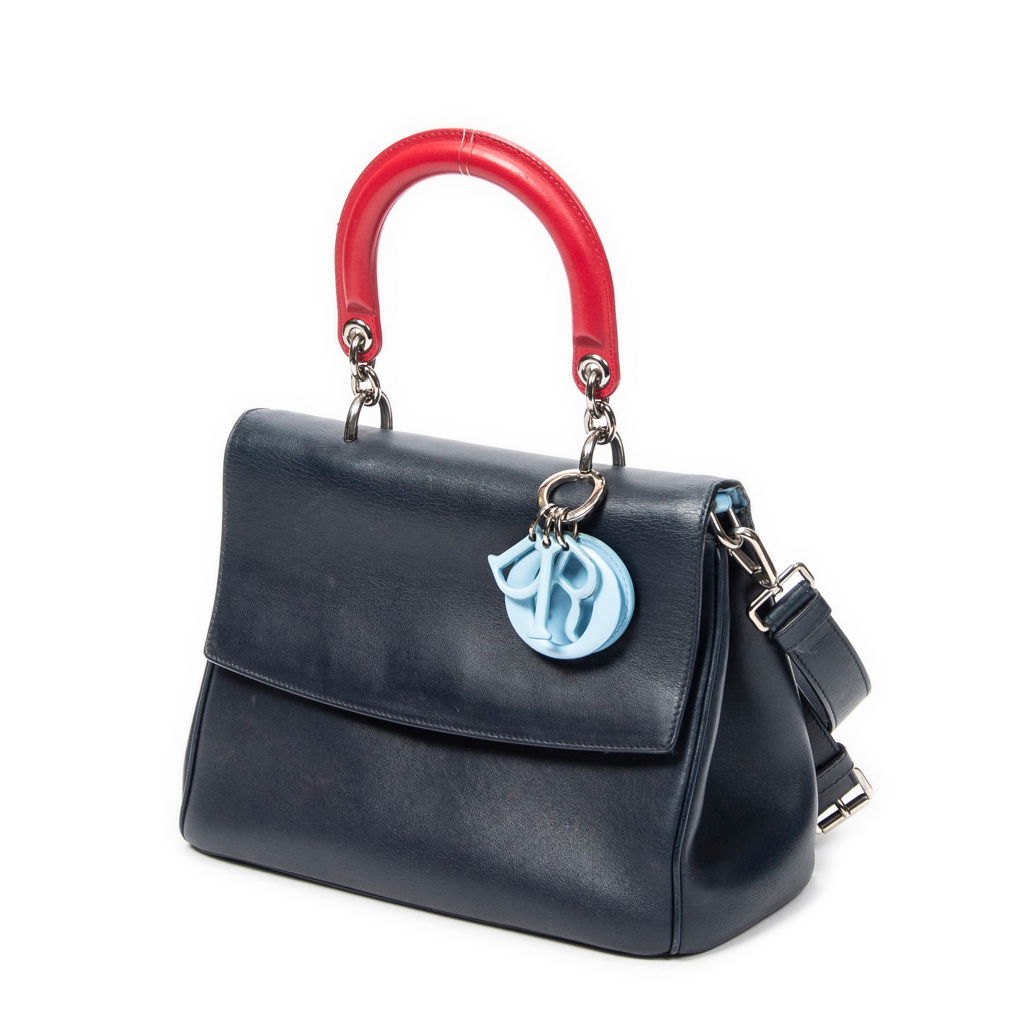 Shoulder Bag Small Tricolor Be Dior Flap Navy Calfskin Leather