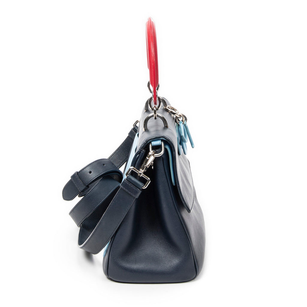 Shoulder Bag Small Tricolor Be Dior Flap Navy Calfskin Leather