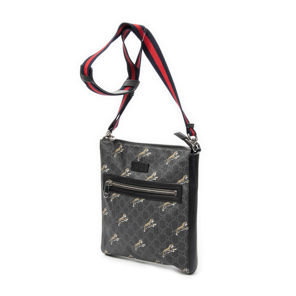 Bolso de hombro Tigers GG Square Messenger Supreme de lona revestida negra