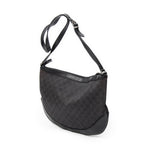 Bolso de hombro Messenger de media luna de lona vaquera negra con monograma