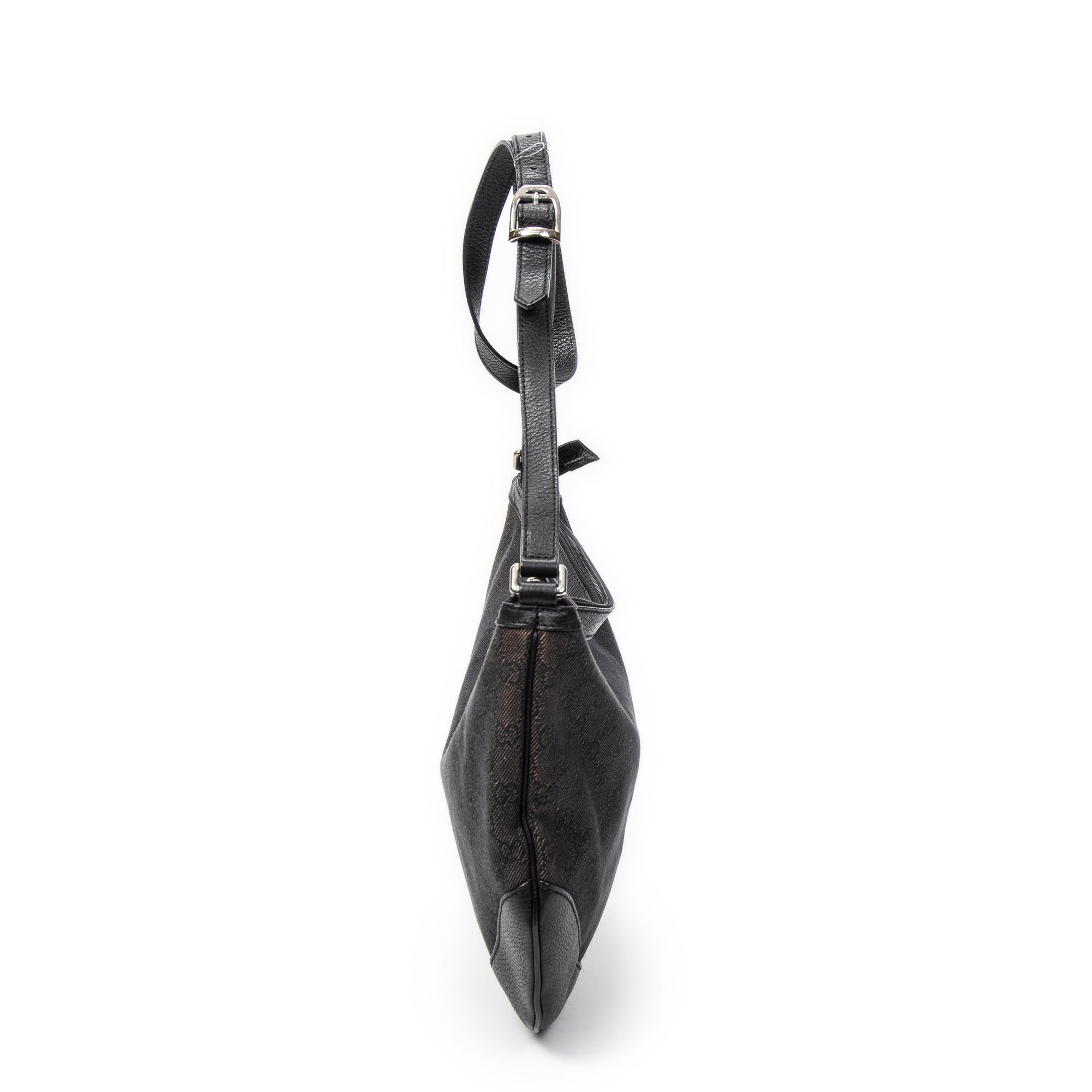 Bolso de hombro Messenger de media luna de lona vaquera negra con monograma