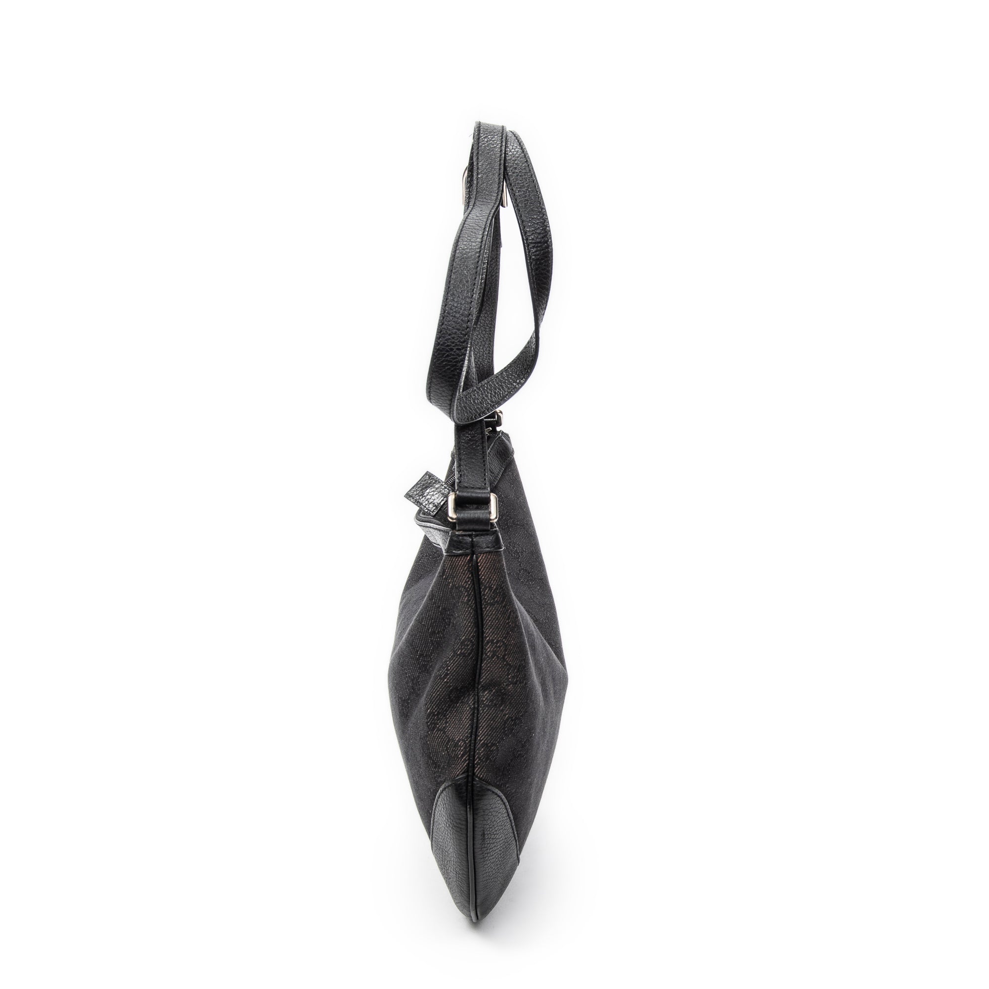 Bolso de hombro Messenger de media luna de lona vaquera negra con monograma