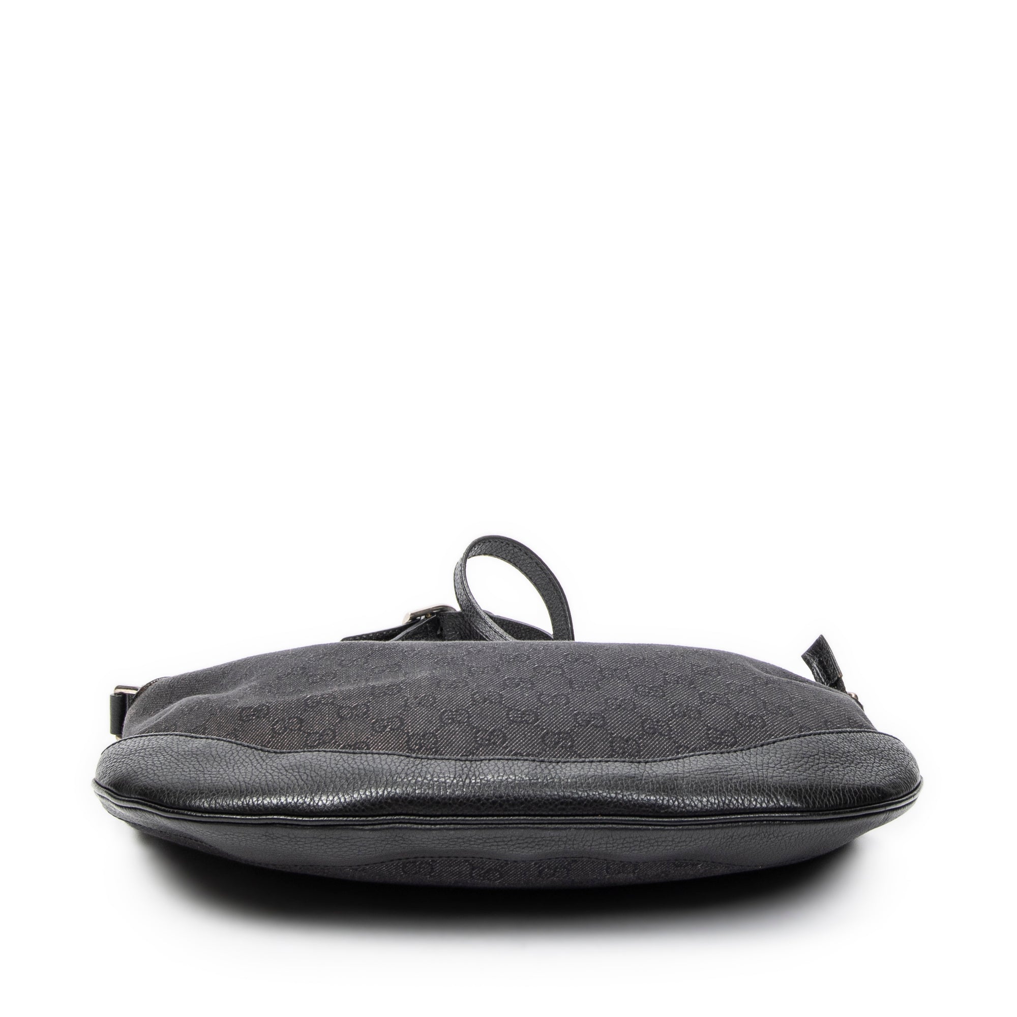 Bolso de hombro Messenger de media luna de lona vaquera negra con monograma