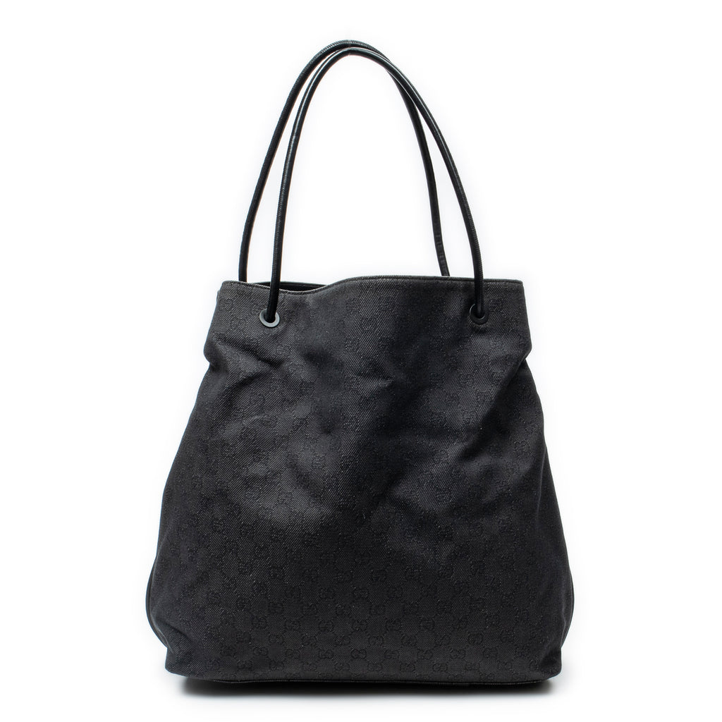 Shoulder Bag Large Open Tote Black Monogrammed Denim Canvas
