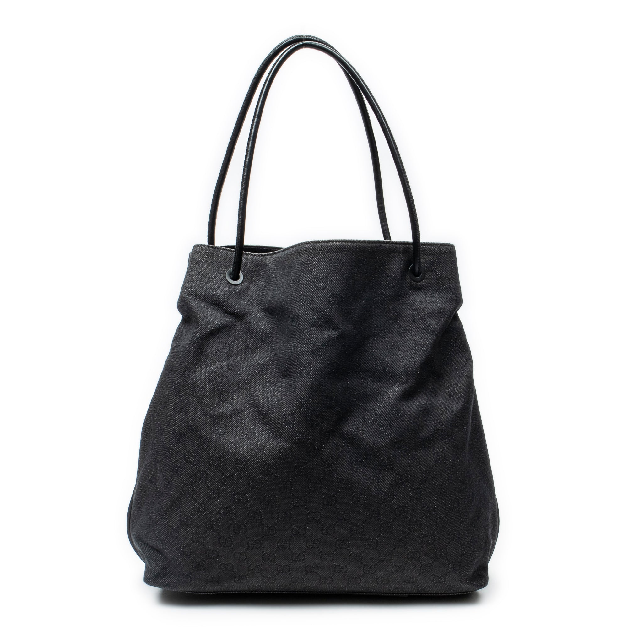 Shoulder Bag Large Open Tote Black Monogrammed Denim Canvas