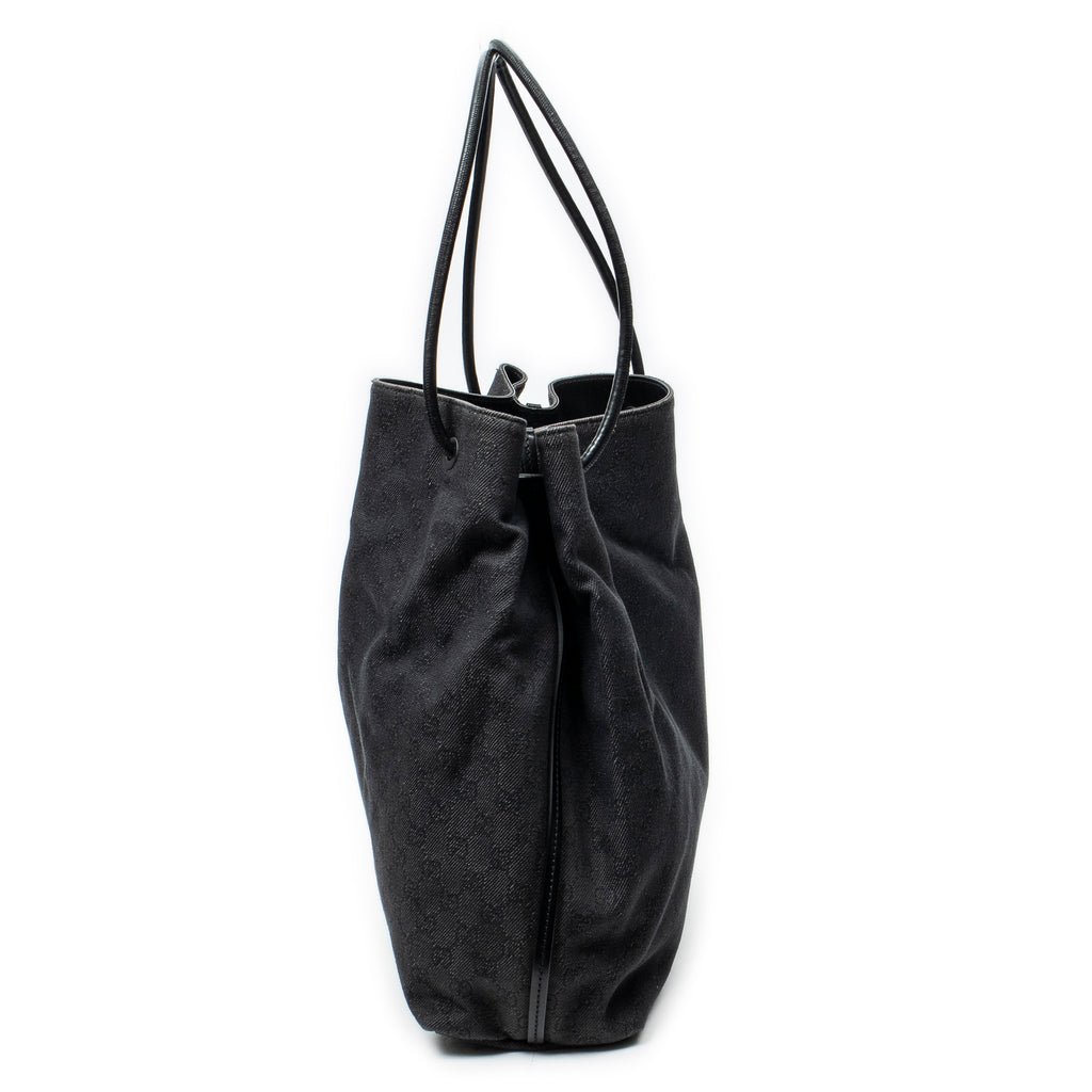 Shoulder Bag Large Open Tote Black Monogrammed Denim Canvas