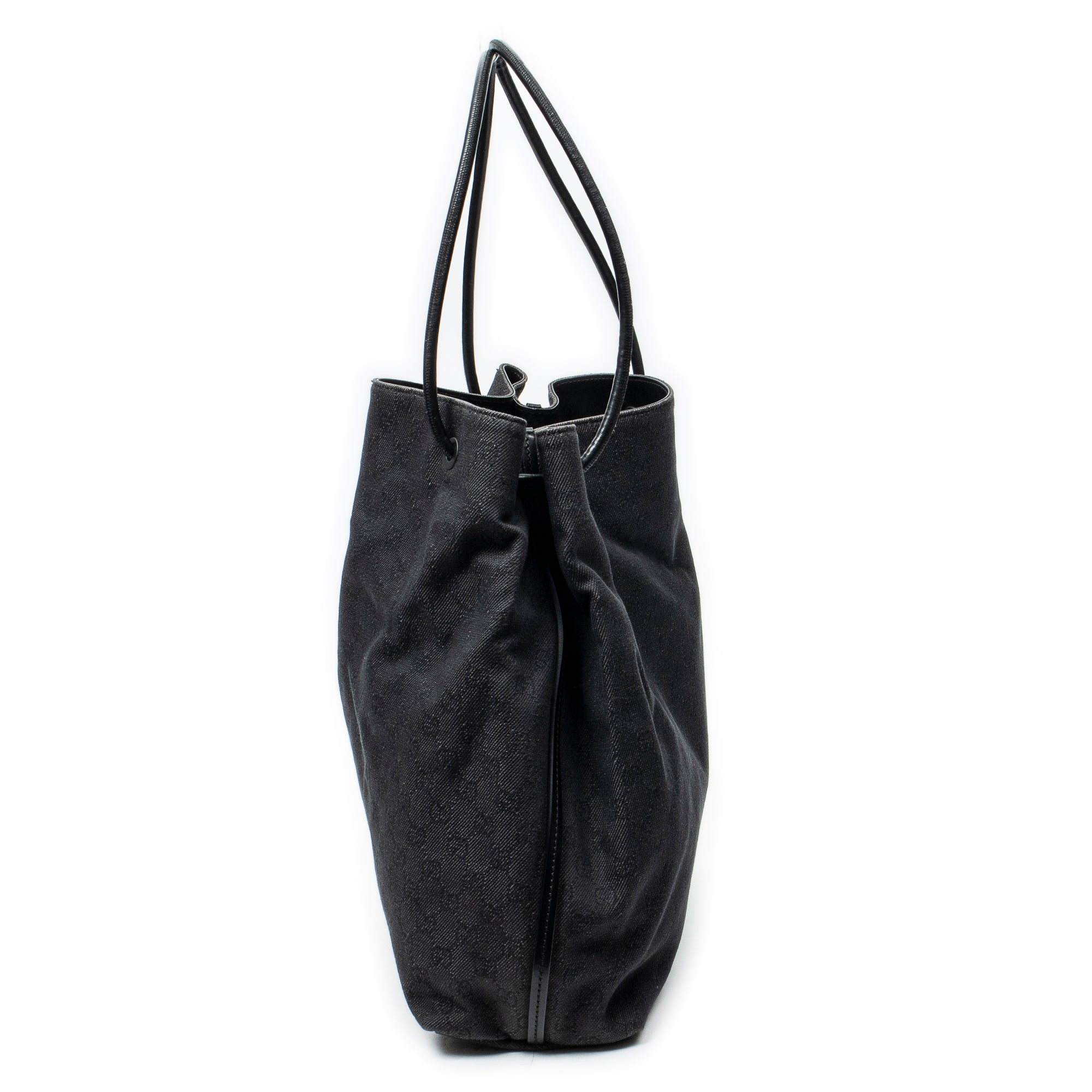 Shoulder Bag Large Open Tote Black Monogrammed Denim Canvas