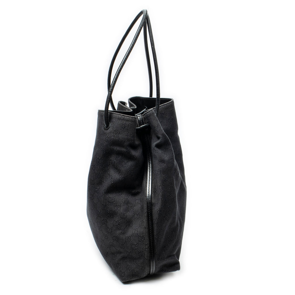 Shoulder Bag Large Open Tote Black Monogrammed Denim Canvas
