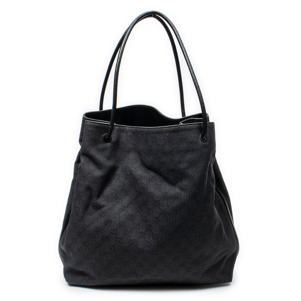 Shoulder Bag Large Open Tote Black Monogrammed Denim Canvas