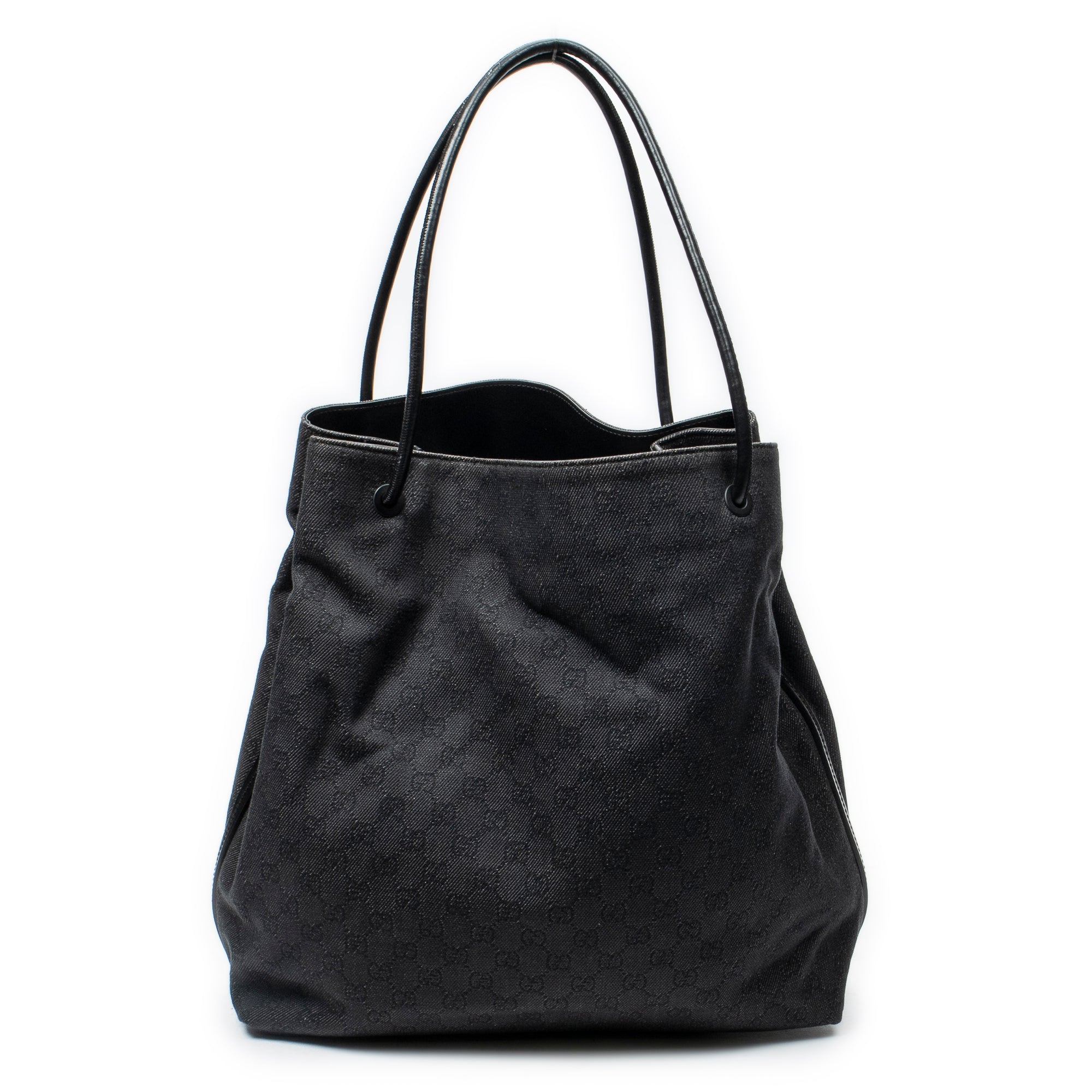 Shoulder Bag Large Open Tote Black Monogrammed Denim Canvas