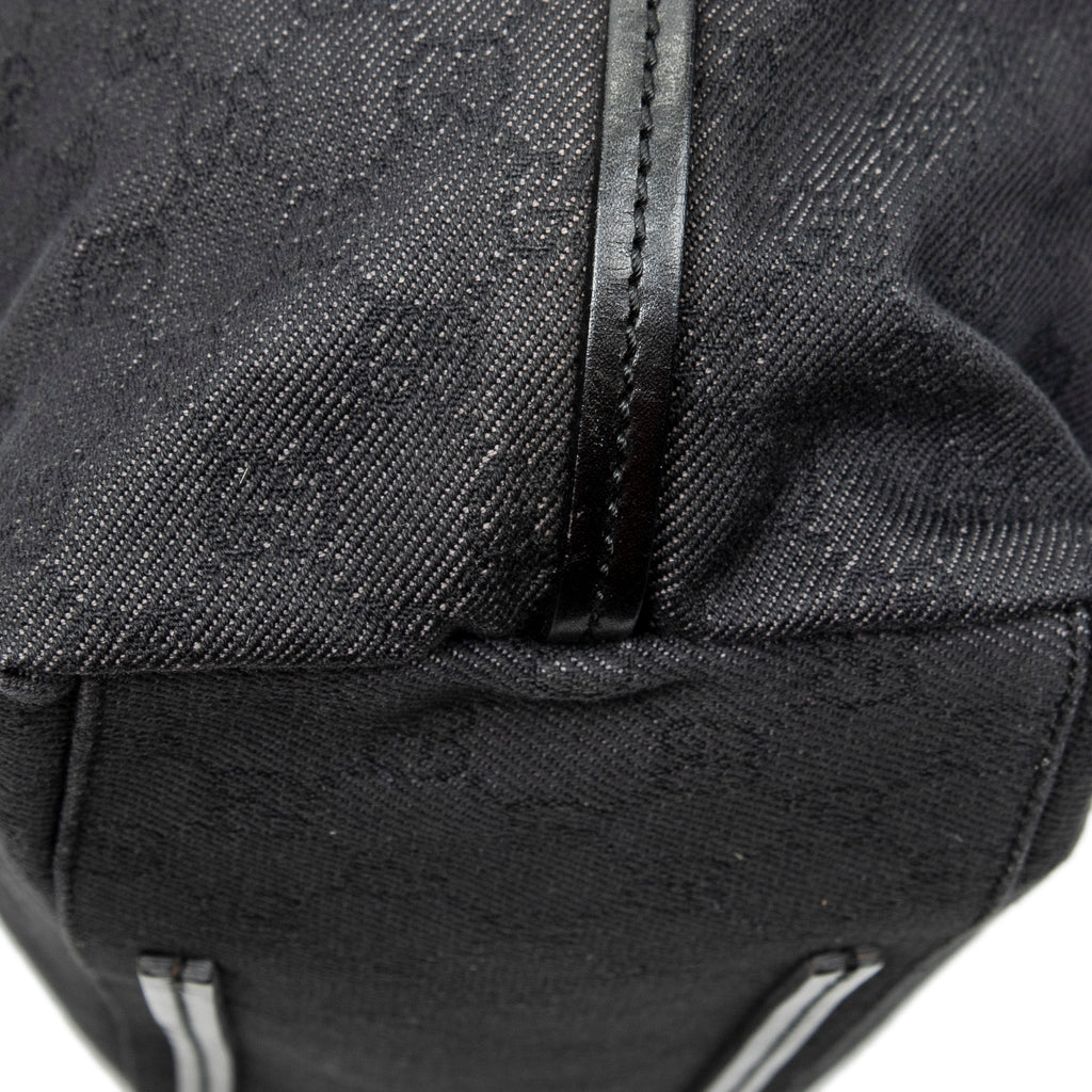 Shoulder Bag Large Open Tote Black Monogrammed Denim Canvas