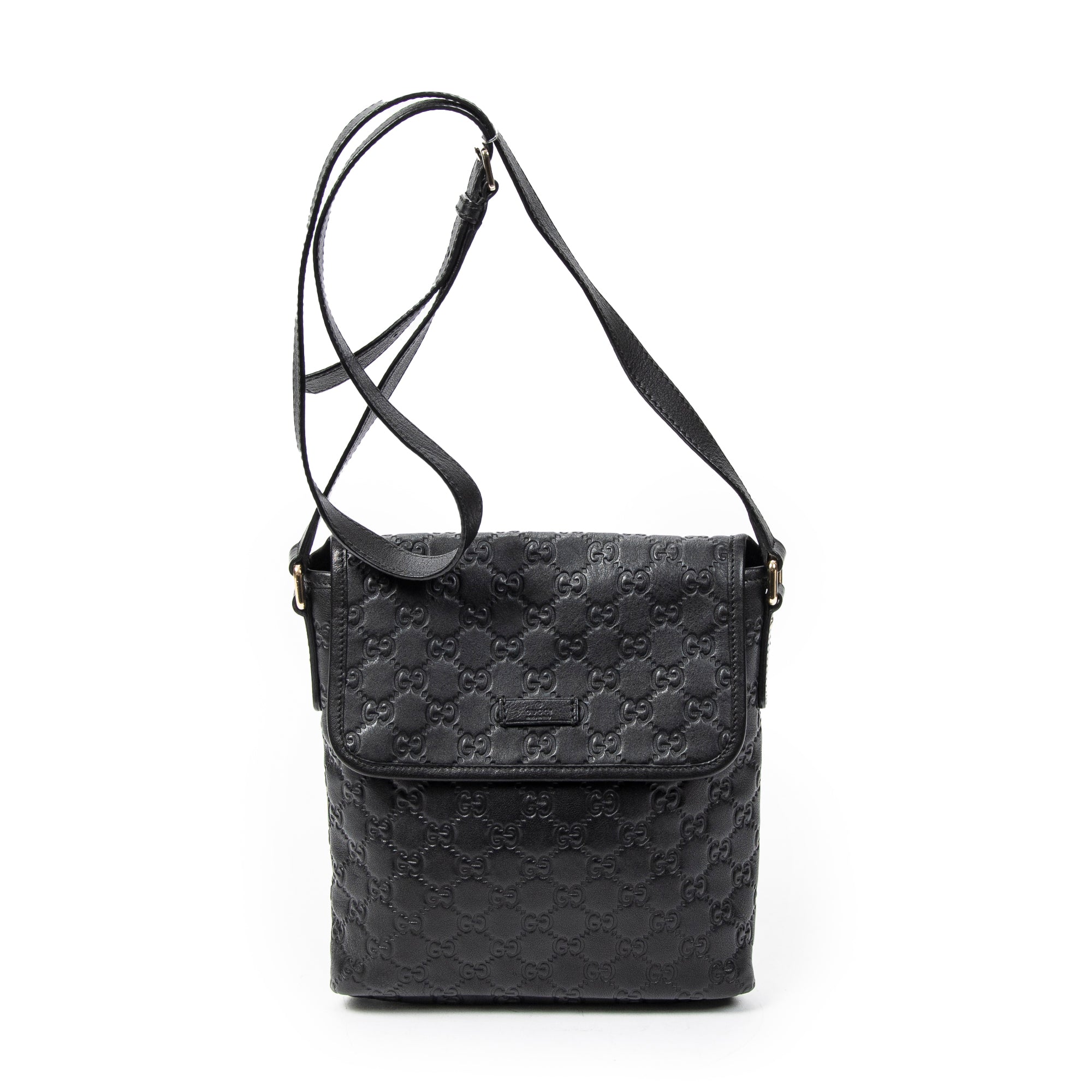 Bolso de Hombro Solapa Pequeña Bandolera Piel Guccissima Negra