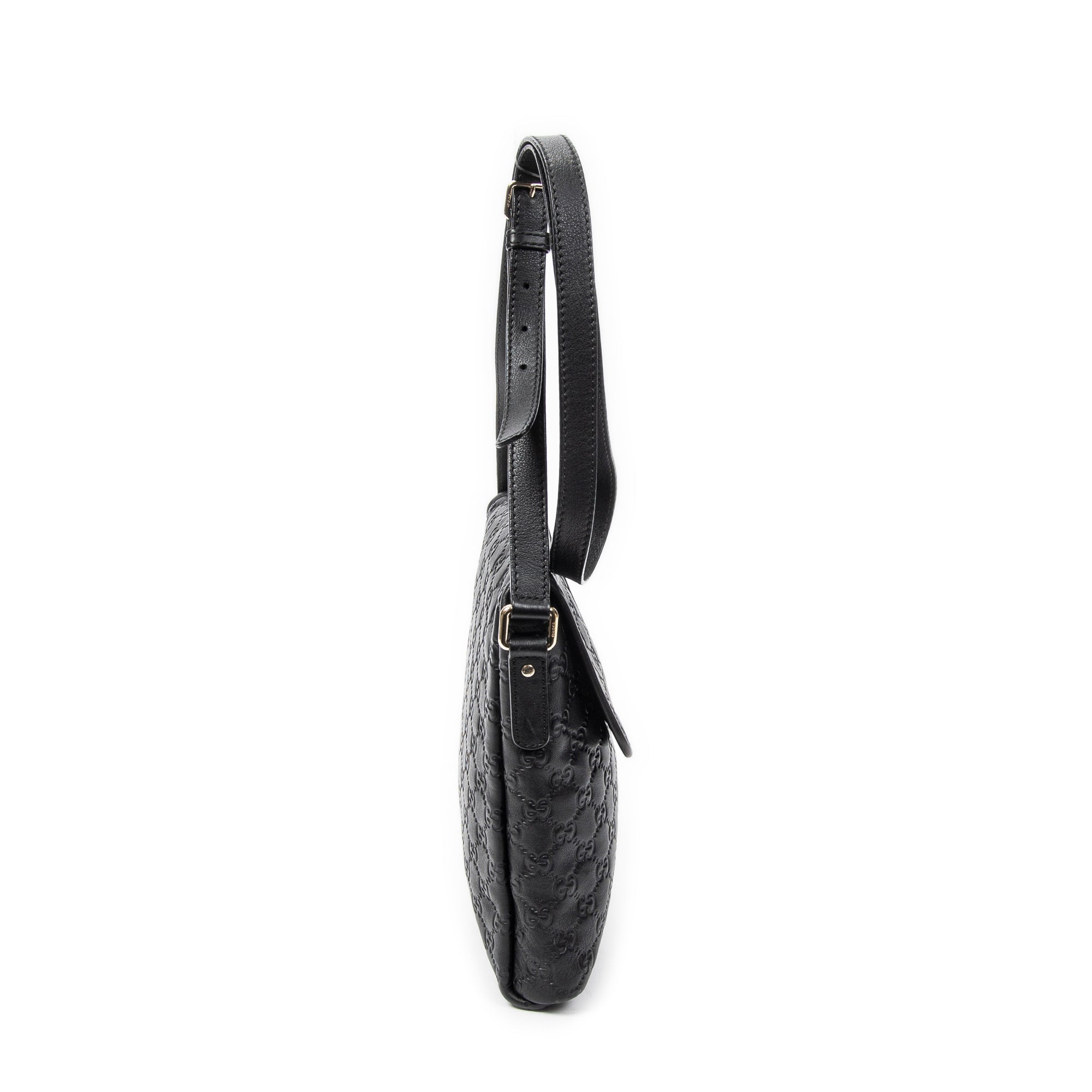 Bolso de Hombro Solapa Pequeña Bandolera Piel Guccissima Negra
