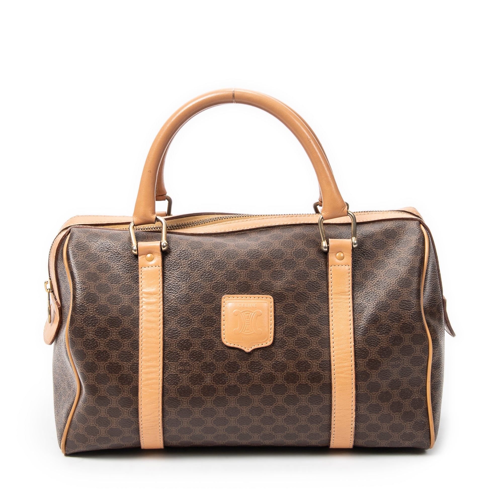 Handbag Vintage Small Boston Brown Macadam Coated Canvas