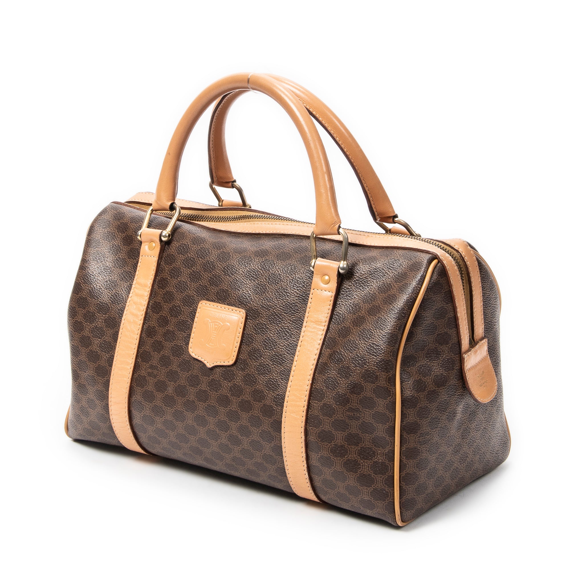 Handbag Vintage Small Boston Brown Macadam Coated Canvas