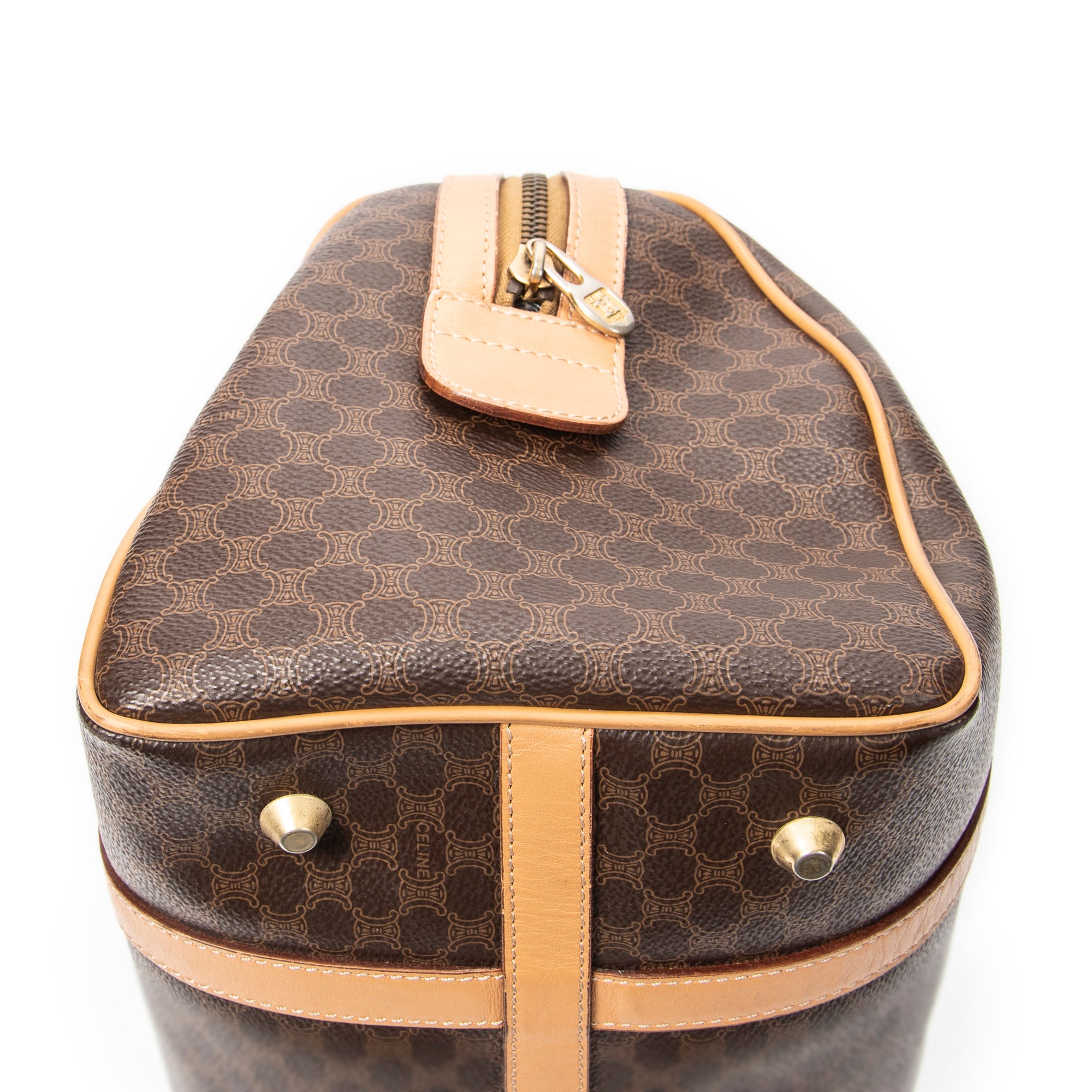 Handbag Vintage Small Boston Brown Macadam Coated Canvas