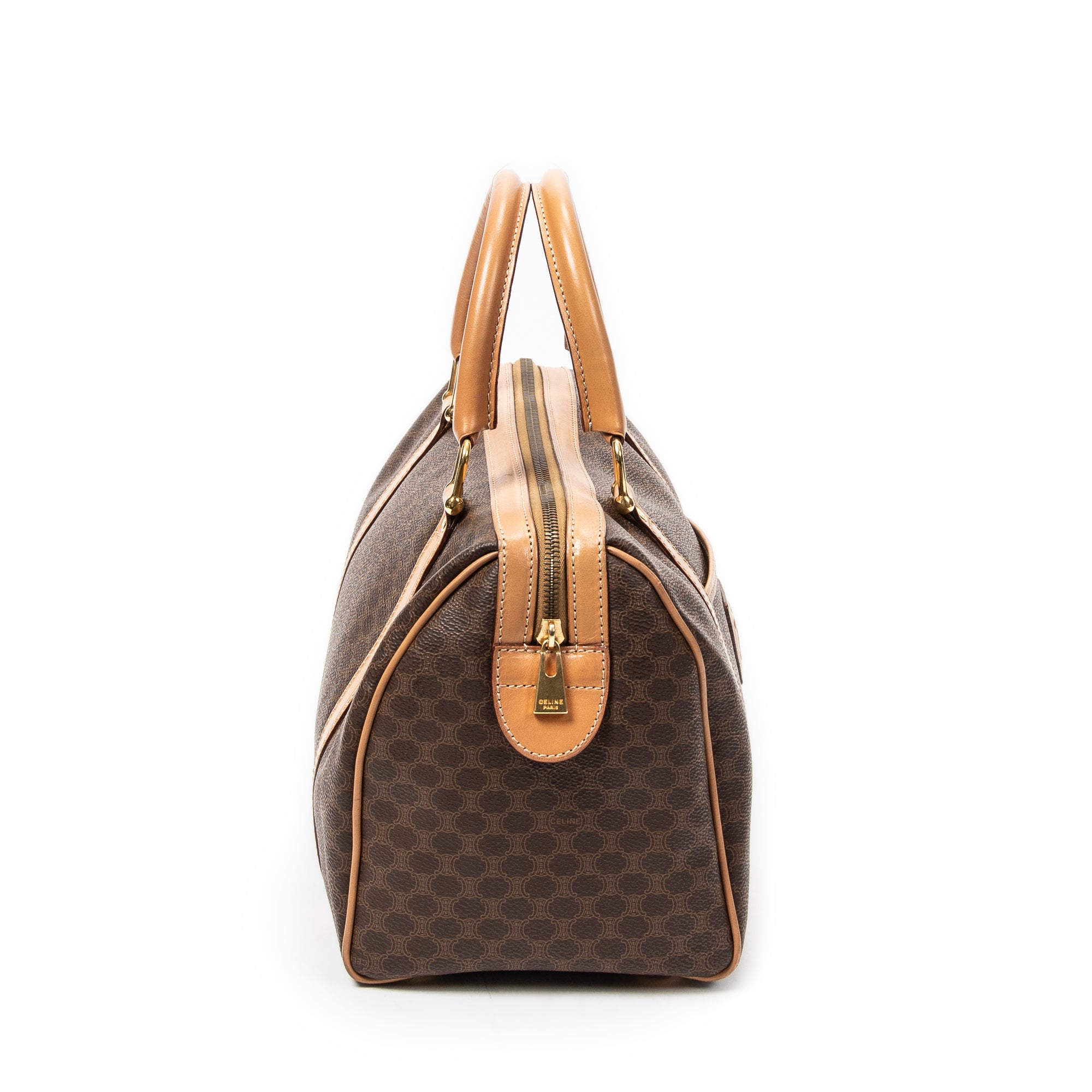 Handbag Vintage Small Boston Brown Macadam Coated Canvas