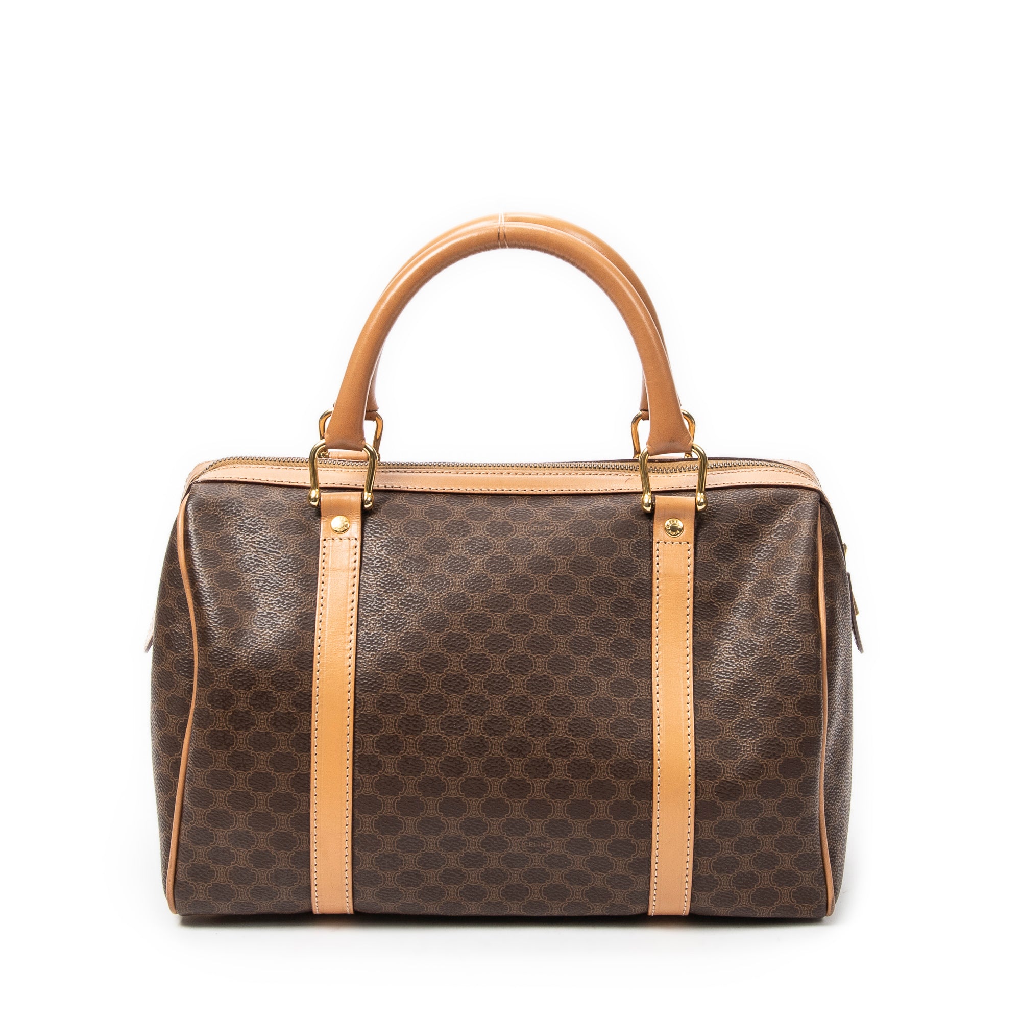 Handbag Vintage Small Boston Brown Macadam Coated Canvas