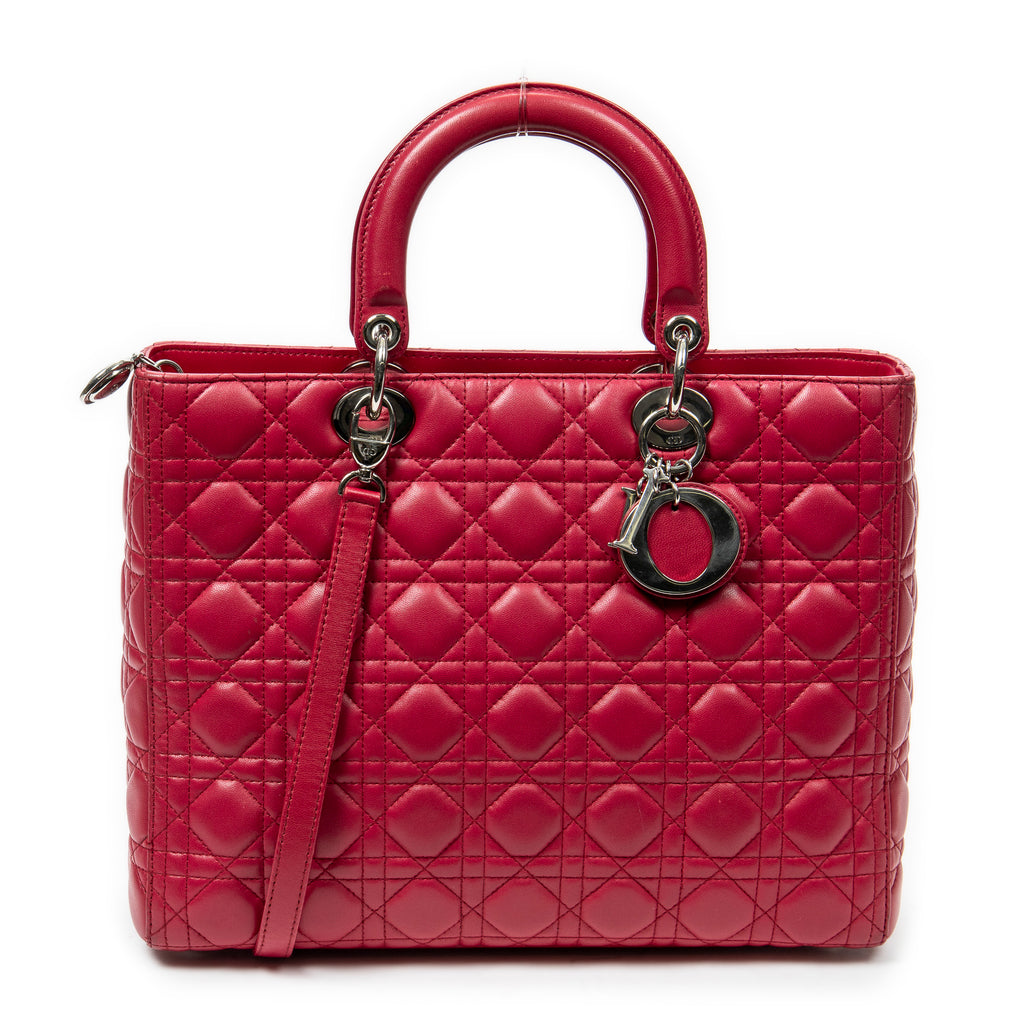 Shoulder Bag Large Lady Dior Zip Fuchsia Cannage Lambskin Leather
