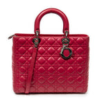 Shoulder Bag Large Lady Dior Zip Fuchsia Cannage Lambskin Leather