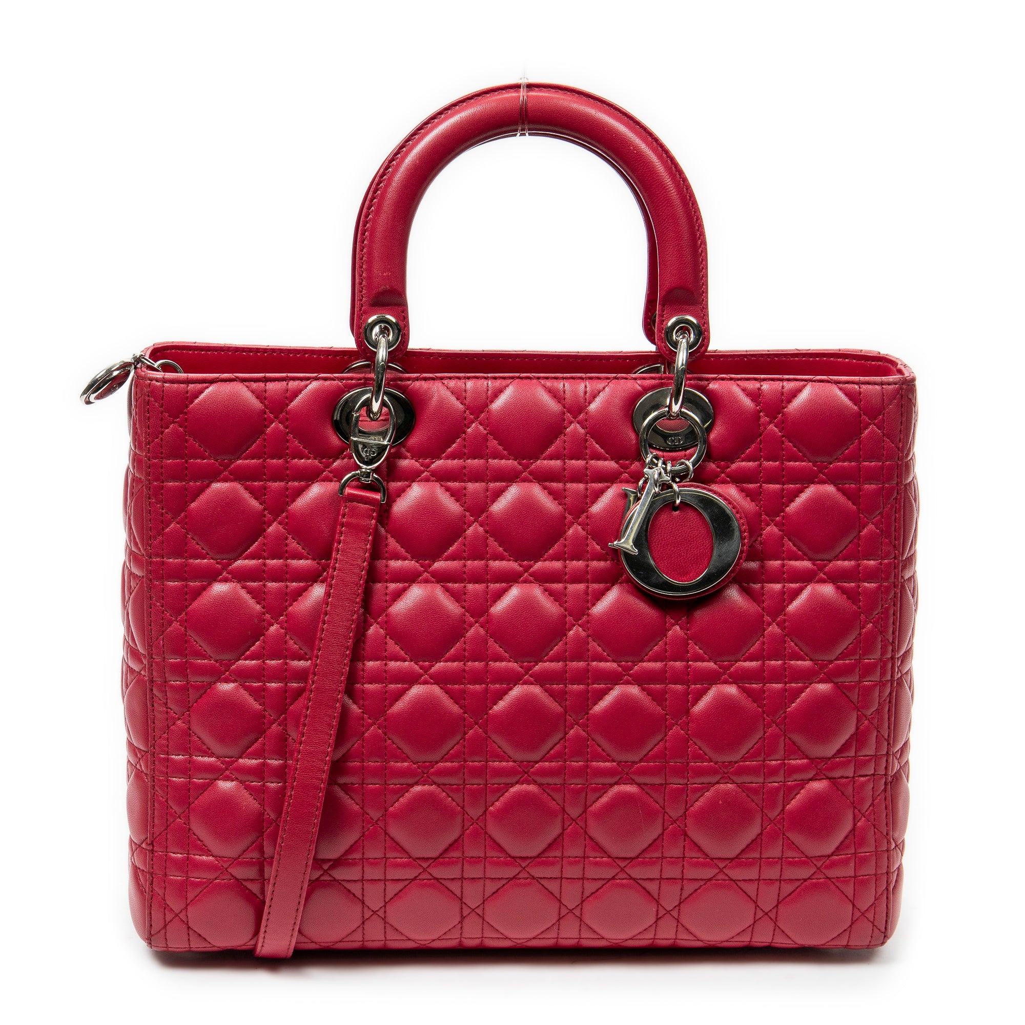 Shoulder Bag Large Lady Dior Zip Fuchsia Cannage Lambskin Leather