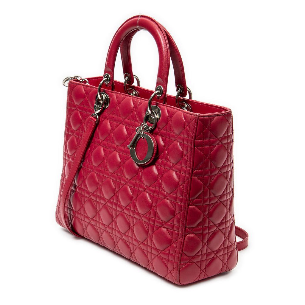Shoulder Bag Large Lady Dior Zip Fuchsia Cannage Lambskin Leather