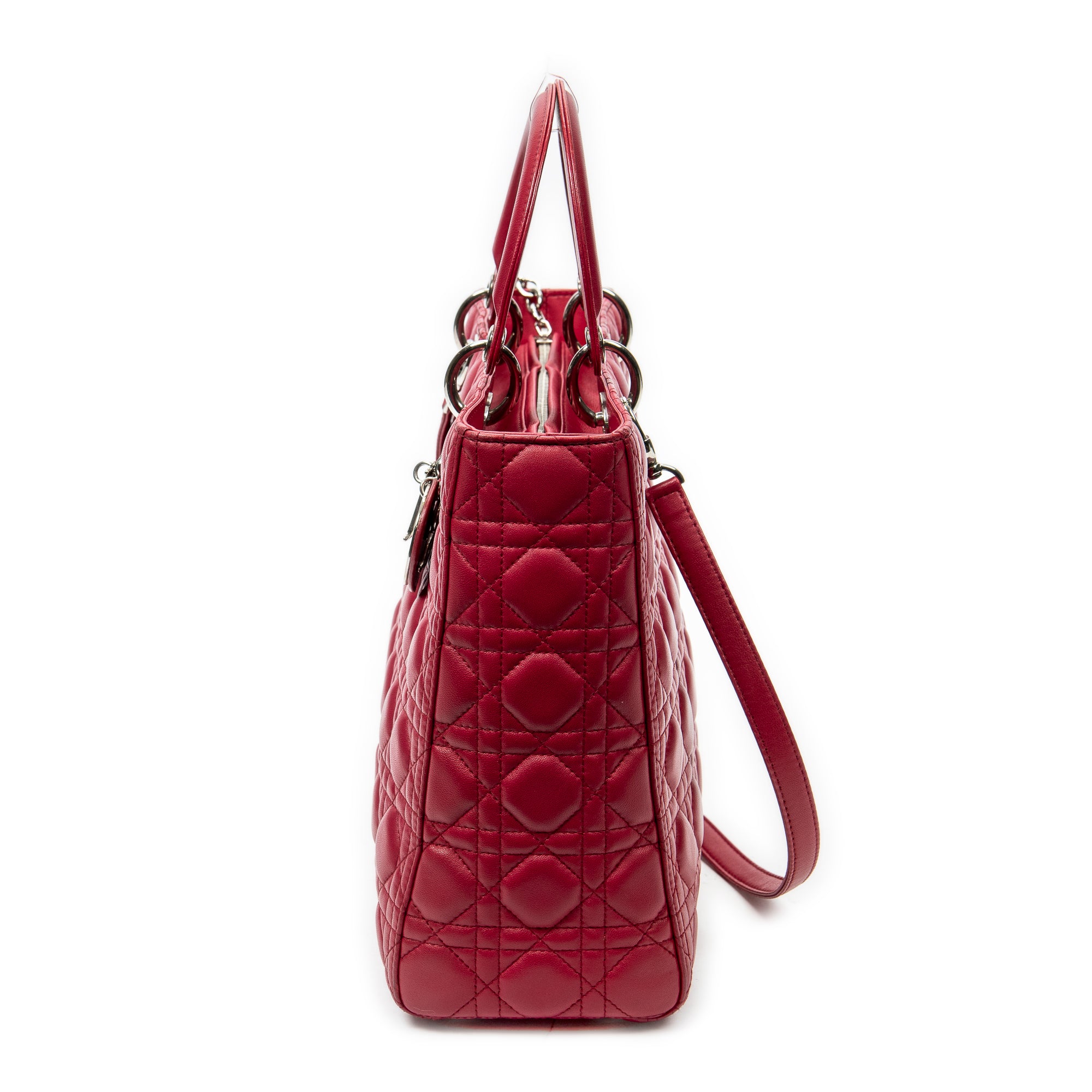 Shoulder Bag Large Lady Dior Zip Fuchsia Cannage Lambskin Leather