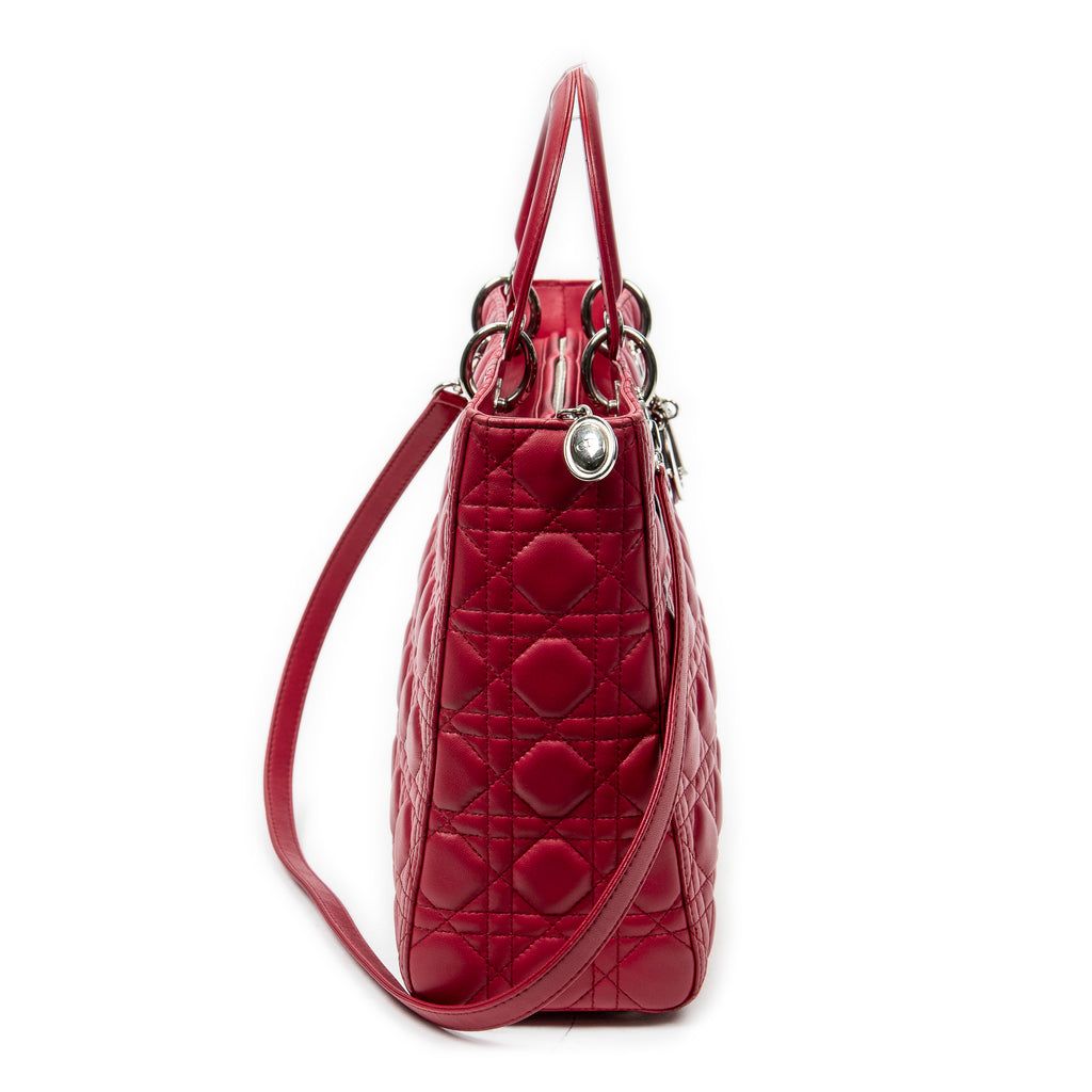 Shoulder Bag Large Lady Dior Zip Fuchsia Cannage Lambskin Leather