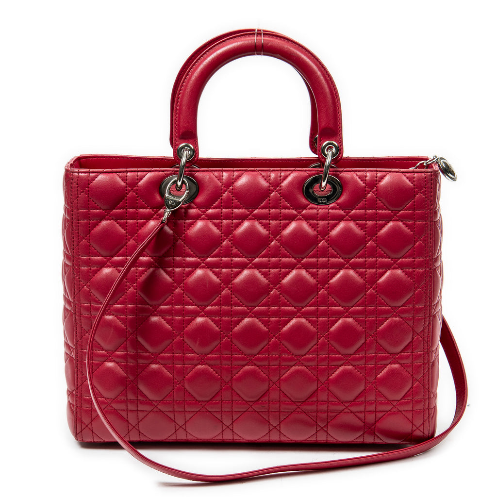 Shoulder Bag Large Lady Dior Zip Fuchsia Cannage Lambskin Leather