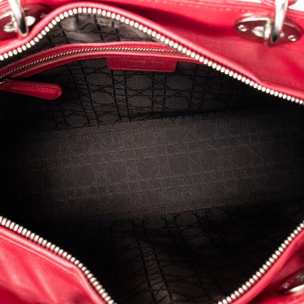 Shoulder Bag Large Lady Dior Zip Fuchsia Cannage Lambskin Leather