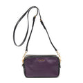 Shoulder Bag Bicolor Double Zip Camera Crossbody Purple Goatskin Leather