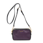 Shoulder Bag Bicolor Double Zip Camera Crossbody Purple Goatskin Leather