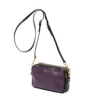 Shoulder Bag Bicolor Double Zip Camera Crossbody Purple Goatskin Leather