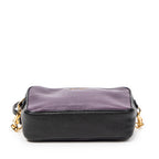 Shoulder Bag Bicolor Double Zip Camera Crossbody Purple Goatskin Leather
