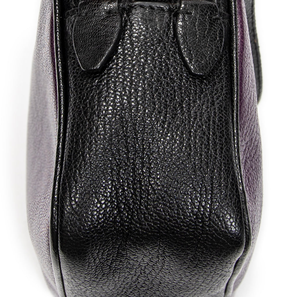 Shoulder Bag Bicolor Double Zip Camera Crossbody Purple Goatskin Leather