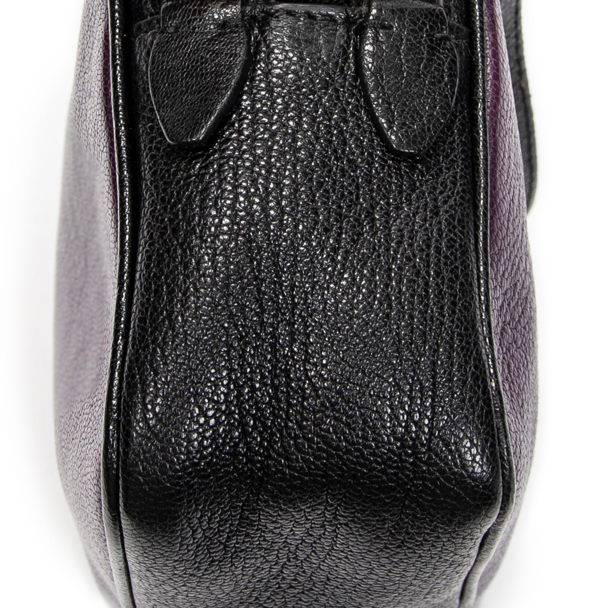 Shoulder Bag Bicolor Double Zip Camera Crossbody Purple Goatskin Leather