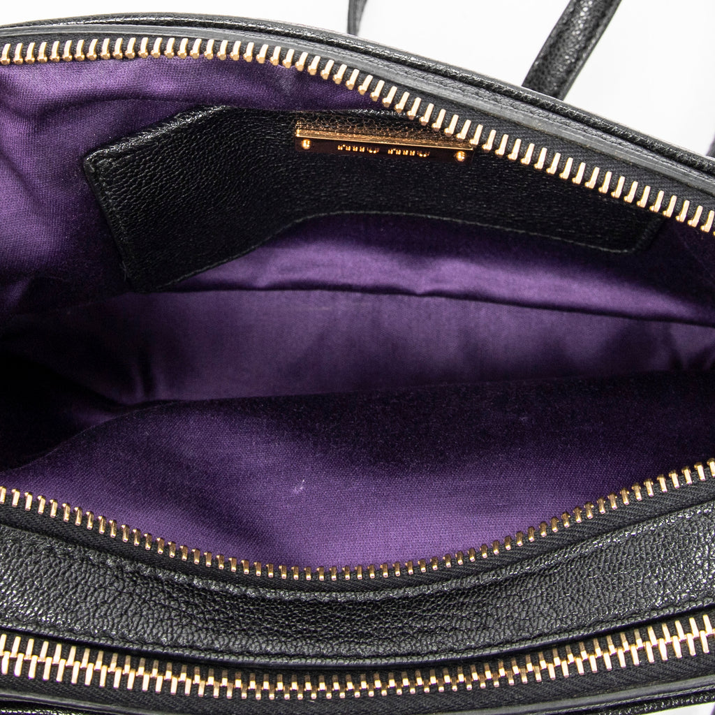 Shoulder Bag Bicolor Double Zip Camera Crossbody Purple Goatskin Leather