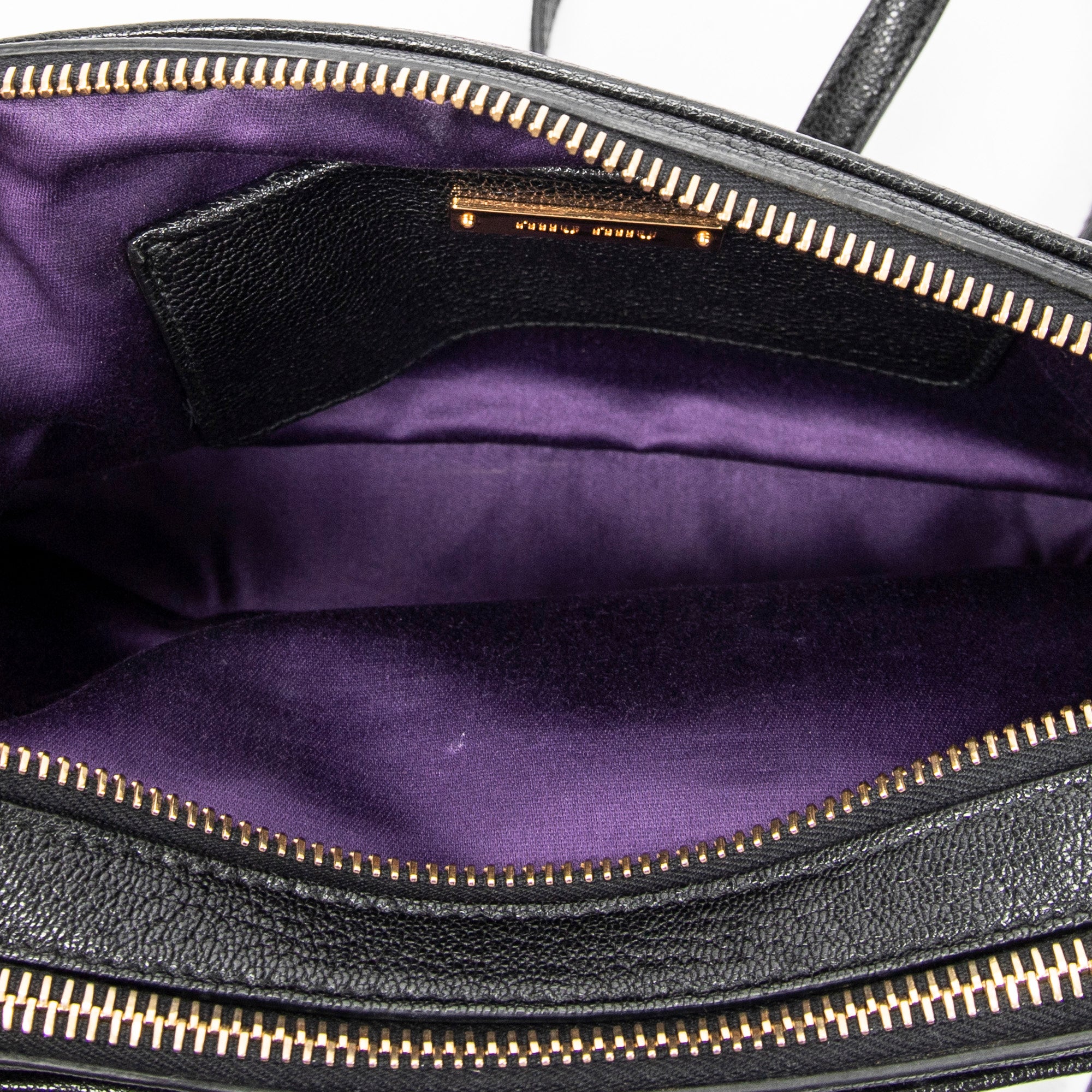 Shoulder Bag Bicolor Double Zip Camera Crossbody Purple Goatskin Leather