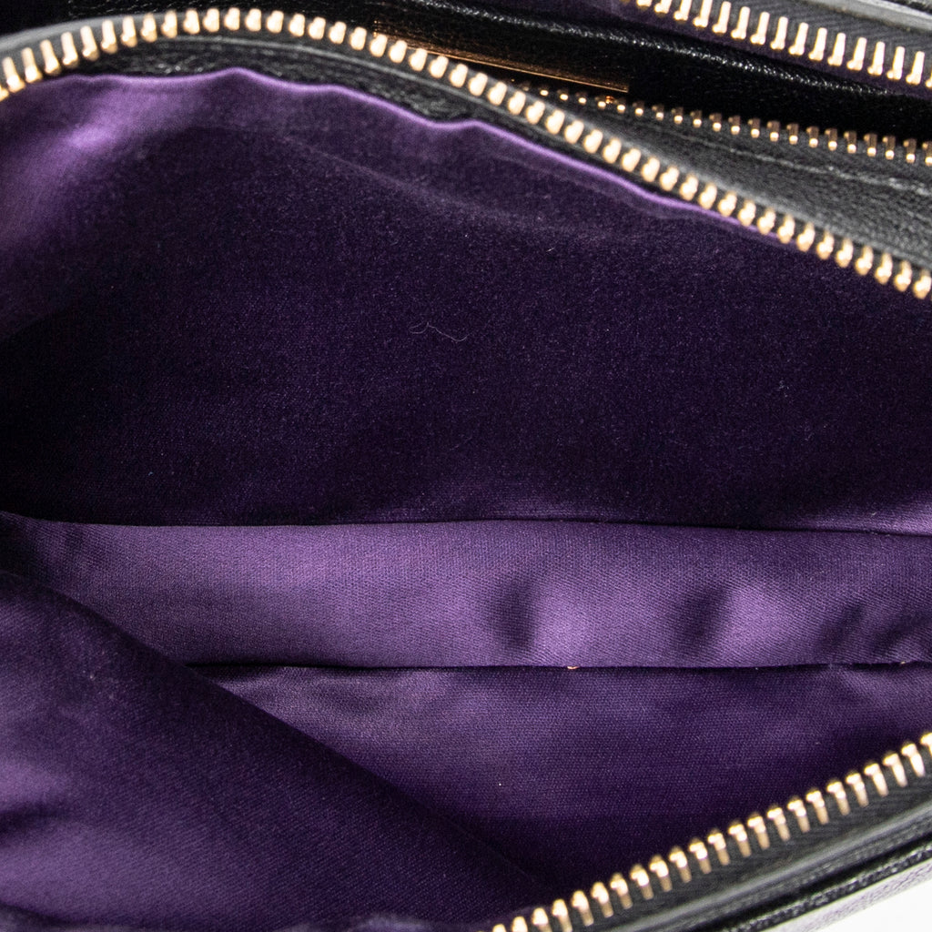 Shoulder Bag Bicolor Double Zip Camera Crossbody Purple Goatskin Leather