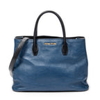 Sac porté épaule bicolore cabas convertible cuir de chèvre bleu