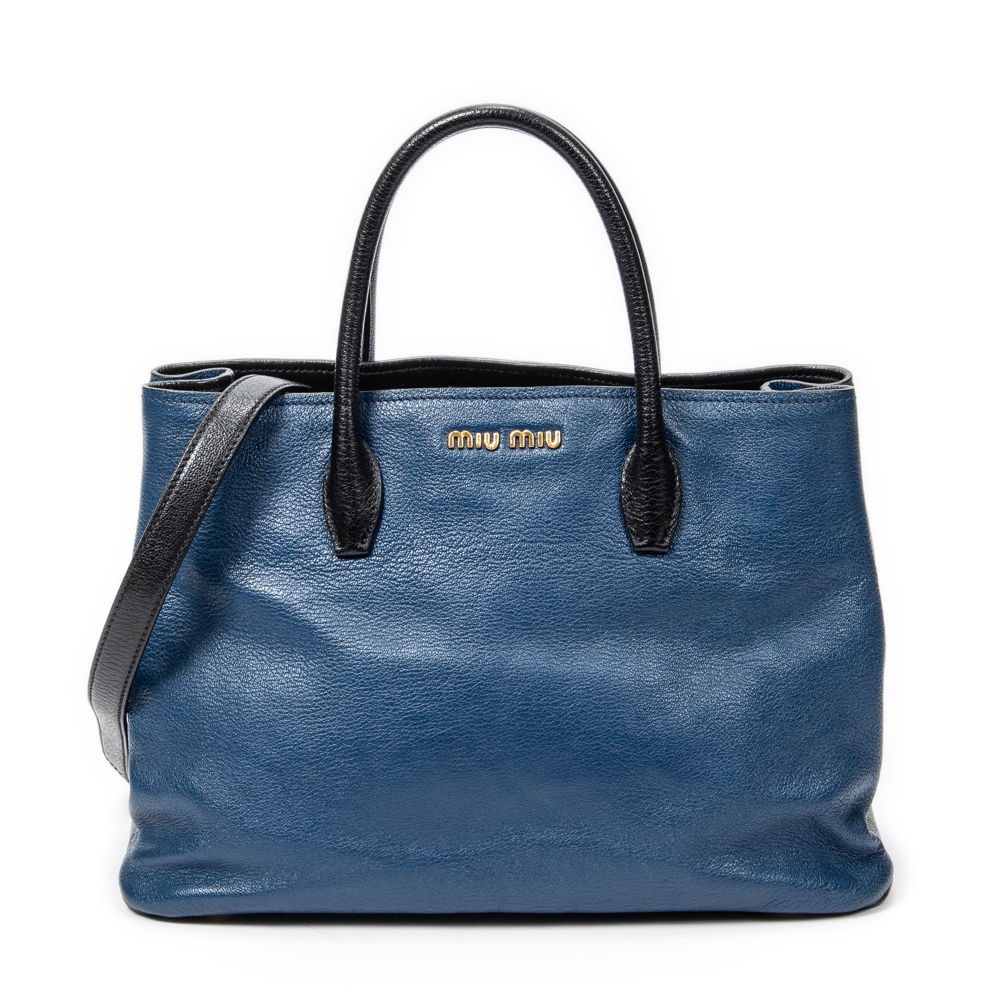Sac porté épaule bicolore cabas convertible cuir de chèvre bleu