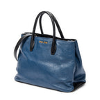 Shoulder Bag Bicolor Convertible Tote Blue Goatskin Leather