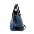 Sac porté épaule bicolore cabas convertible cuir de chèvre bleu