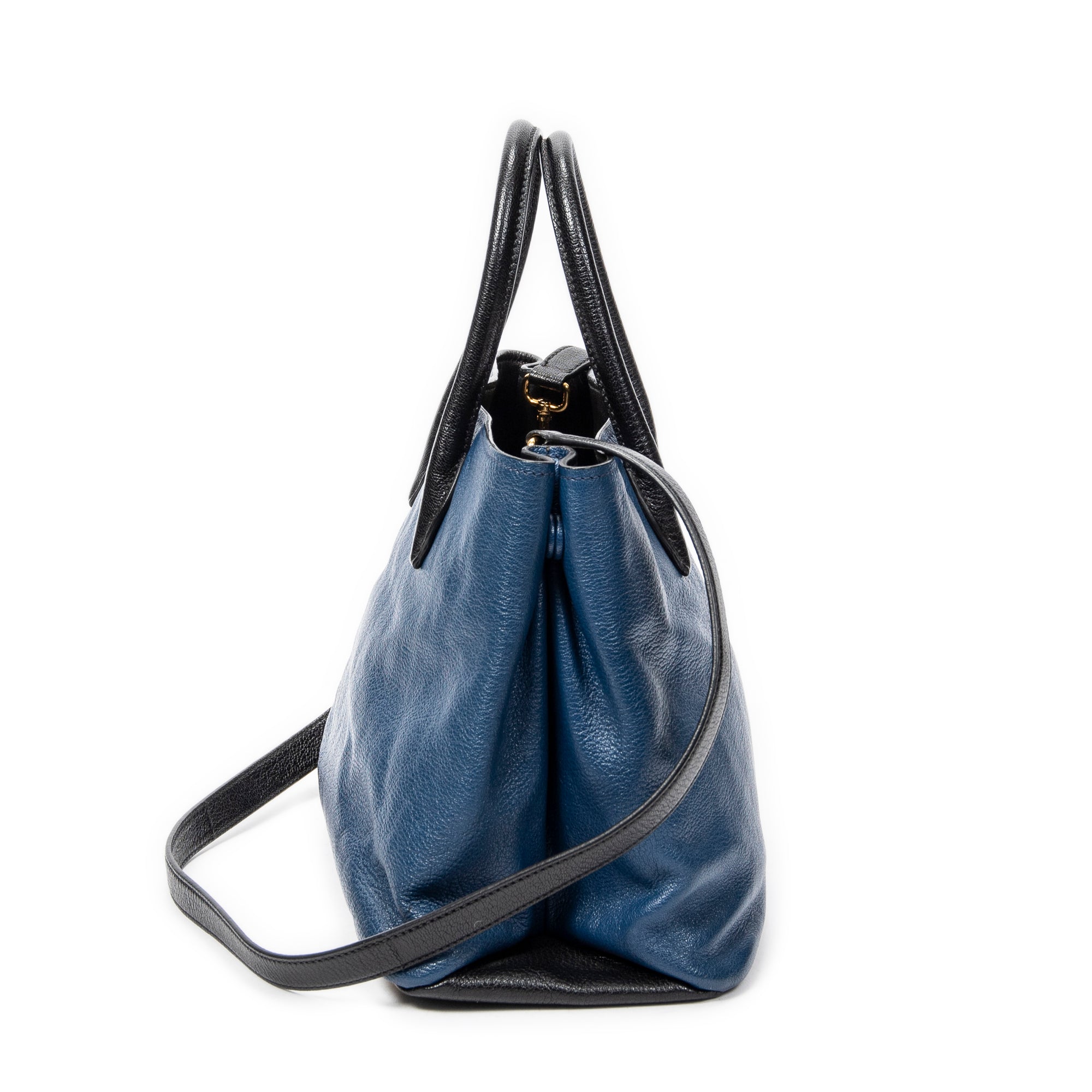 Sac porté épaule bicolore cabas convertible cuir de chèvre bleu