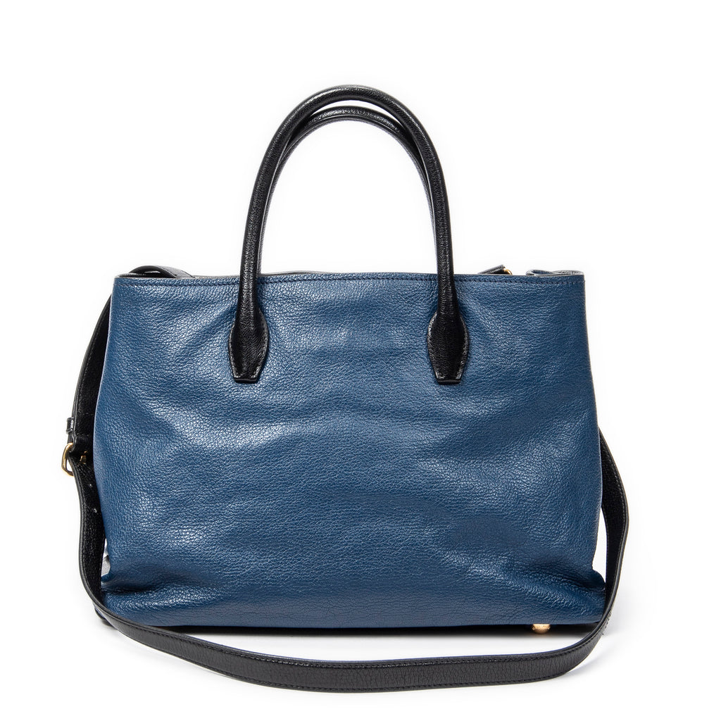 Shoulder Bag Bicolor Convertible Tote Blue Goatskin Leather